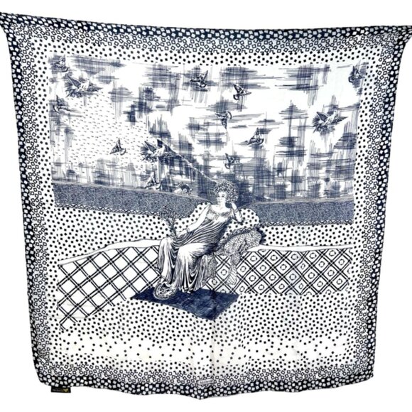 Vintage McDavid  Chiffon/Rayon Scarf 32" gray black white lady laying (27) - Picture 5 of 8